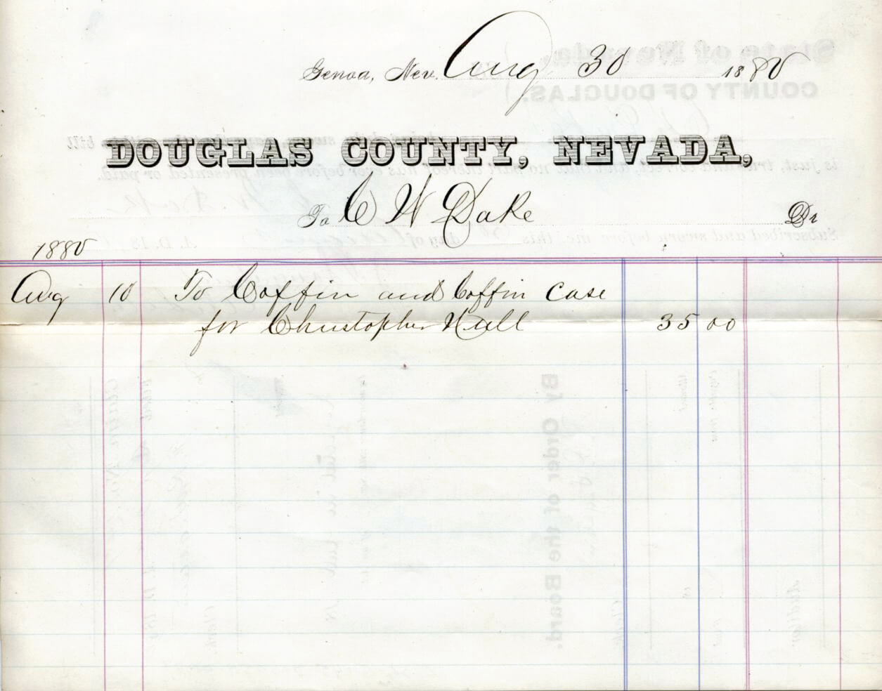 Invoice for a coffin for the murdered man, Christopher Hull